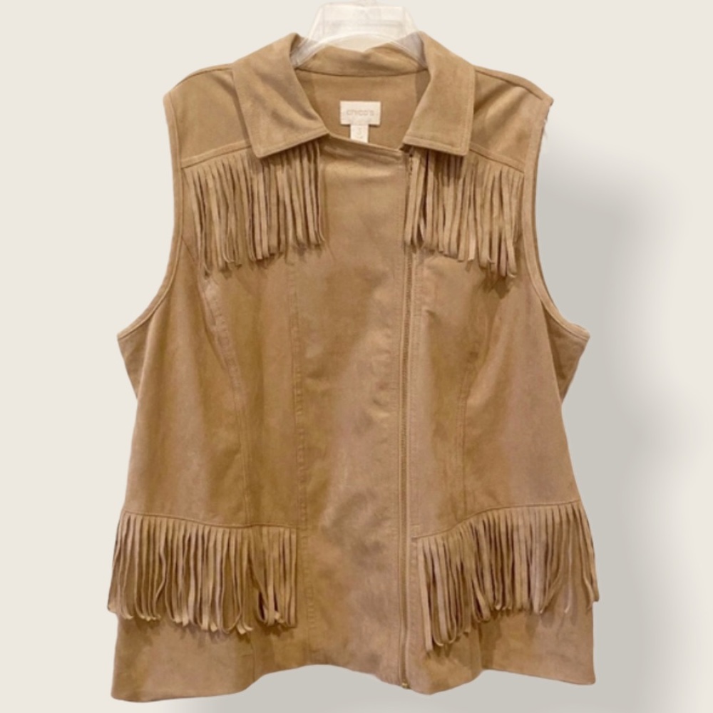 Chico's Fringed Moto Style Vest Sz 3